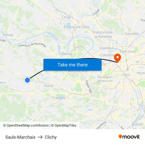 Saulx-Marchais to Clichy map