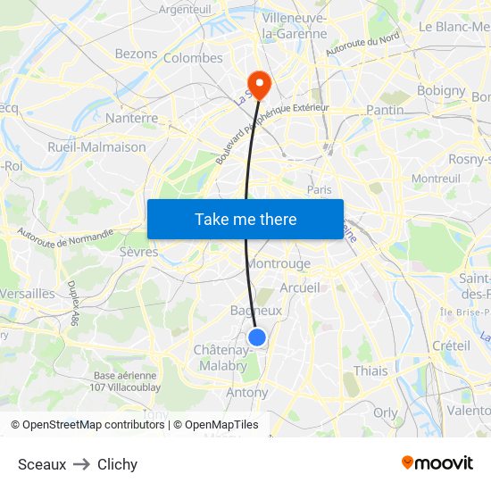 Sceaux to Clichy map