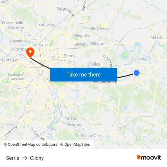 Serris to Clichy map