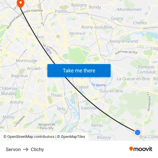 Servon to Clichy map