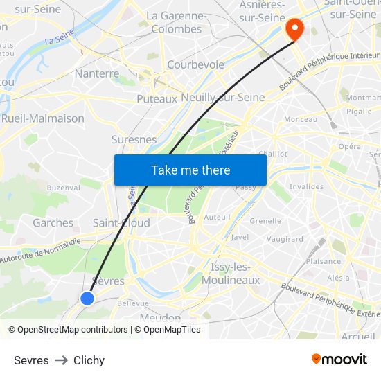 Sevres to Clichy map