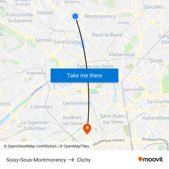 Soisy-Sous-Montmorency to Clichy map