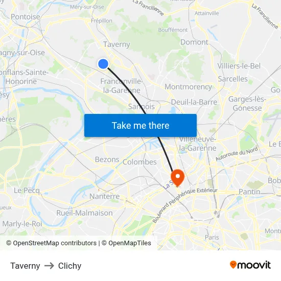 Taverny to Clichy map