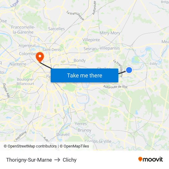 Thorigny-Sur-Marne to Clichy map