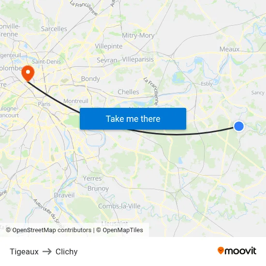 Tigeaux to Clichy map