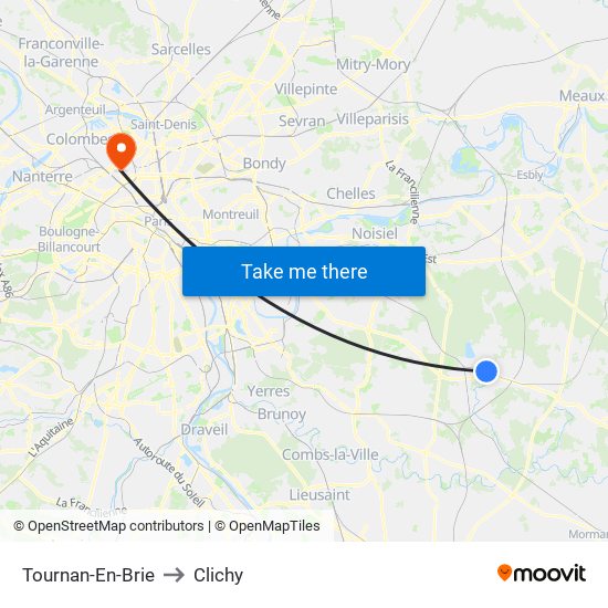 Tournan-En-Brie to Clichy map