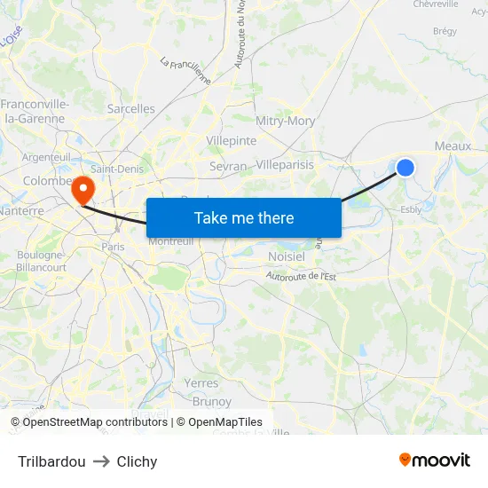 Trilbardou to Clichy map