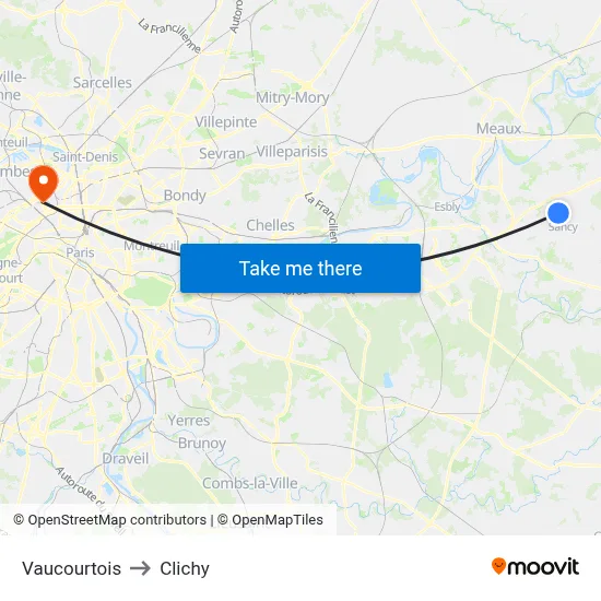 Vaucourtois to Clichy map