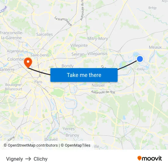 Vignely to Clichy map
