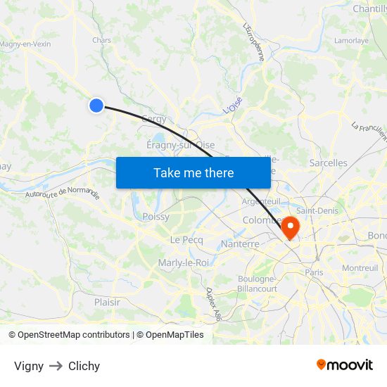 Vigny to Clichy map