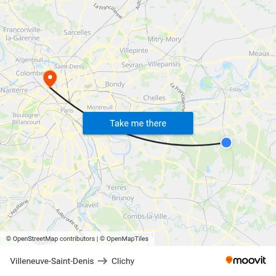 Villeneuve-Saint-Denis to Clichy map