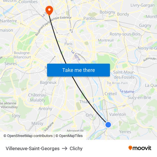 Villeneuve-Saint-Georges to Clichy map