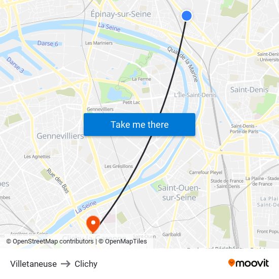 Villetaneuse to Clichy map