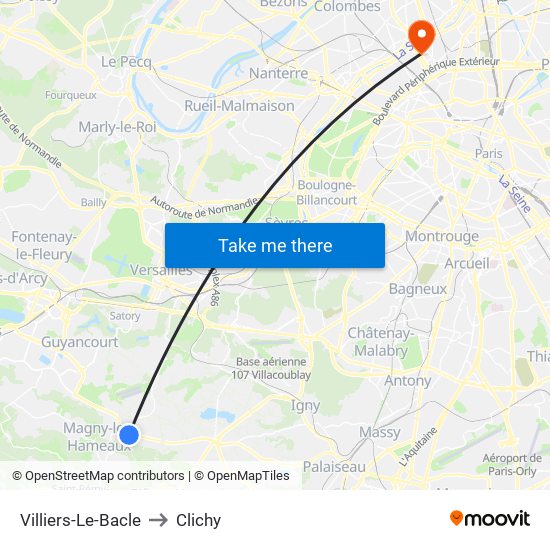 Villiers-Le-Bacle to Clichy map