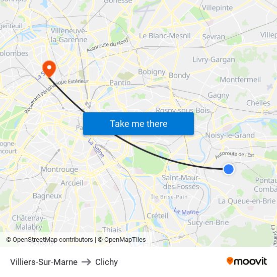 Villiers-Sur-Marne to Clichy map