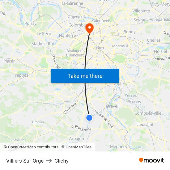 Villiers-Sur-Orge to Clichy map