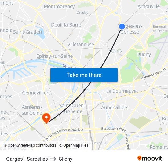 Garges - Sarcelles to Clichy map