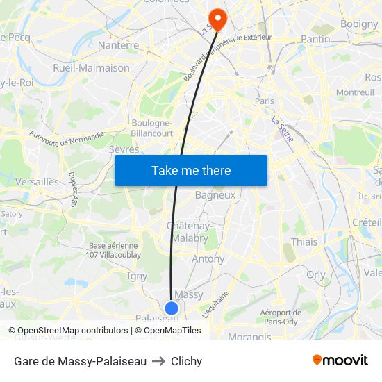 Gare de Massy-Palaiseau to Clichy map