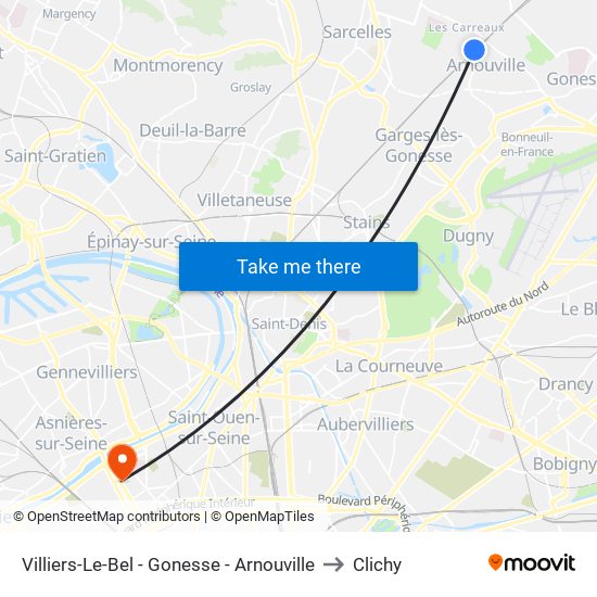 Villiers-Le-Bel - Gonesse - Arnouville to Clichy map