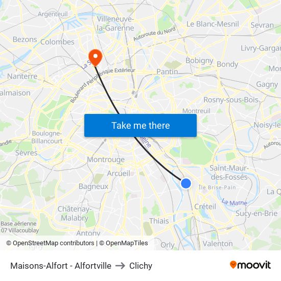 Maisons-Alfort - Alfortville to Clichy map