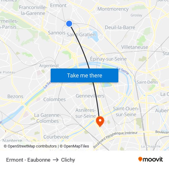 Ermont - Eaubonne to Clichy map