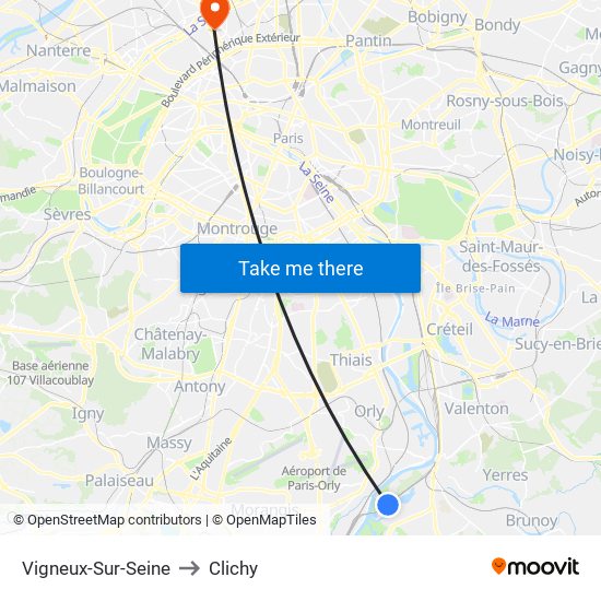Vigneux-Sur-Seine to Clichy map