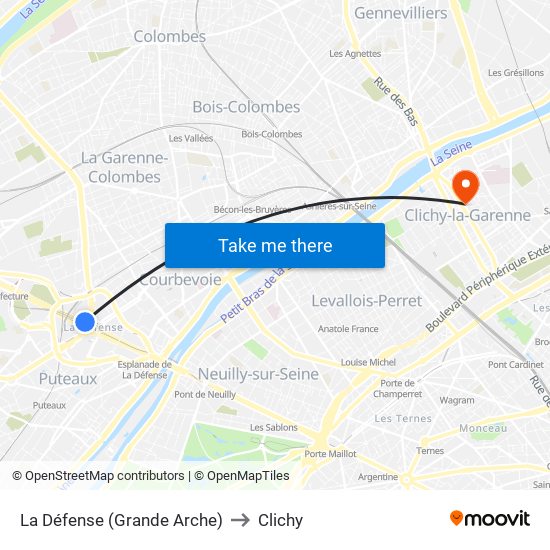 La Défense (Grande Arche) to Clichy map