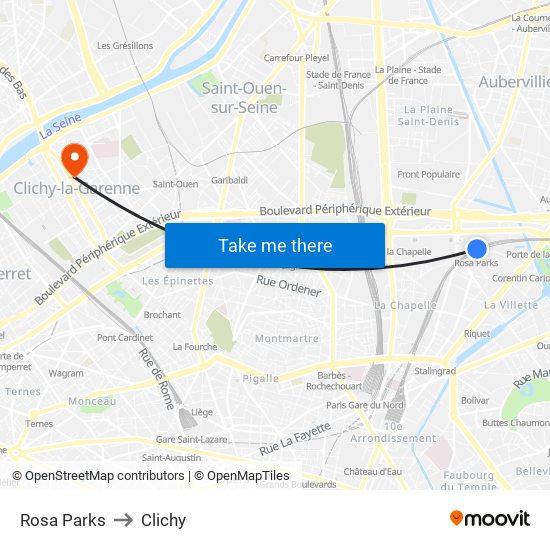 Rosa Parks to Clichy map