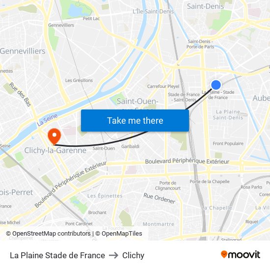 La Plaine Stade de France to Clichy map