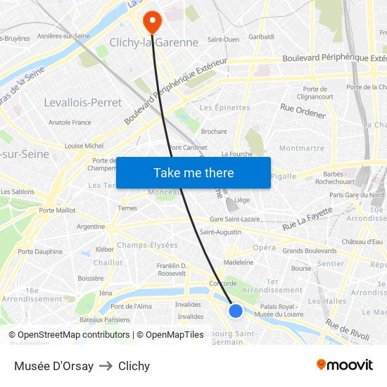 Musée D'Orsay to Clichy map