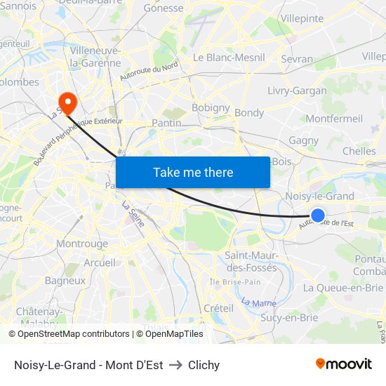 Noisy-Le-Grand - Mont D'Est to Clichy map