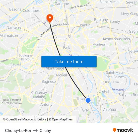 Choisy-Le-Roi to Clichy map