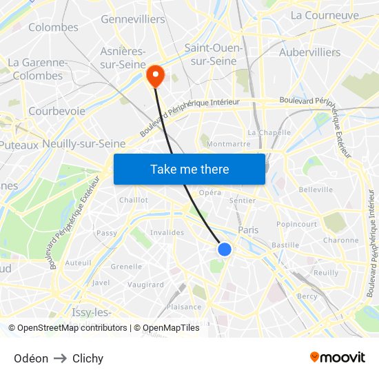 Odéon to Clichy map