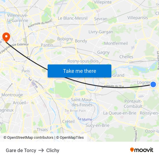 Gare de Torcy to Clichy map