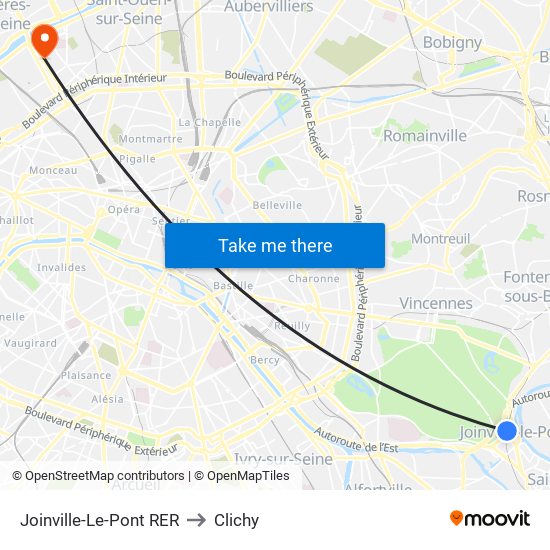 Joinville-Le-Pont RER to Clichy map
