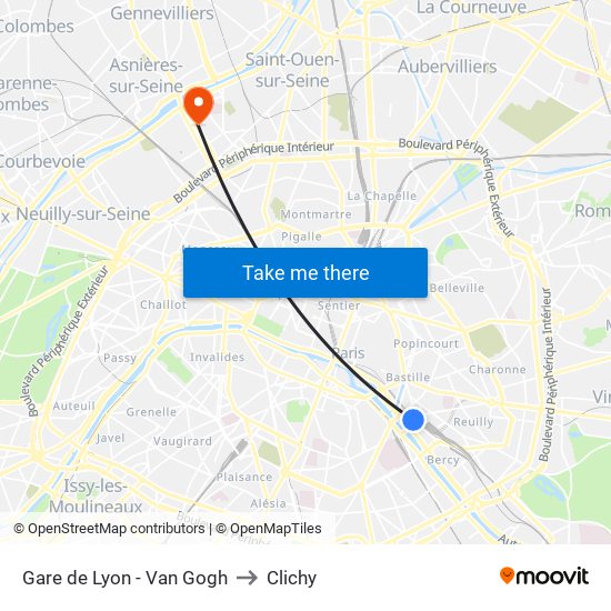 Gare de Lyon - Van Gogh to Clichy map
