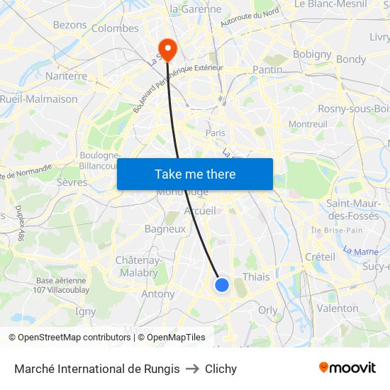 Marché International de Rungis to Clichy map