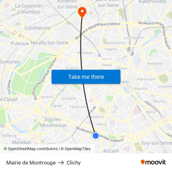 Mairie de Montrouge to Clichy map