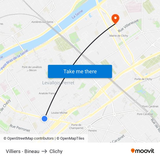 Villiers - Bineau to Clichy map