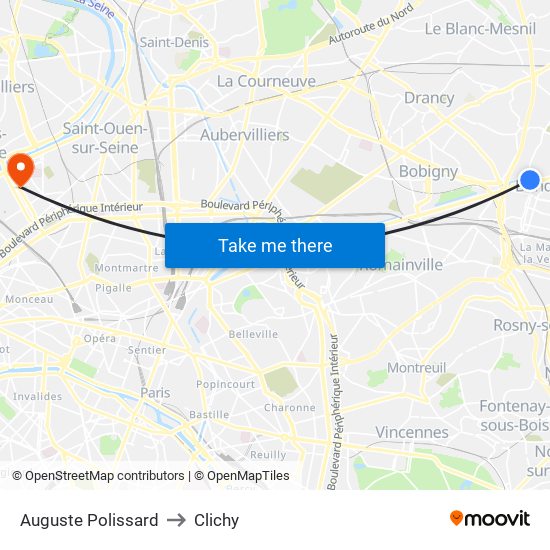 Auguste Polissard to Clichy map