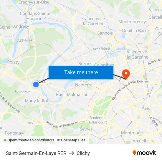 Saint-Germain-En-Laye RER to Clichy map