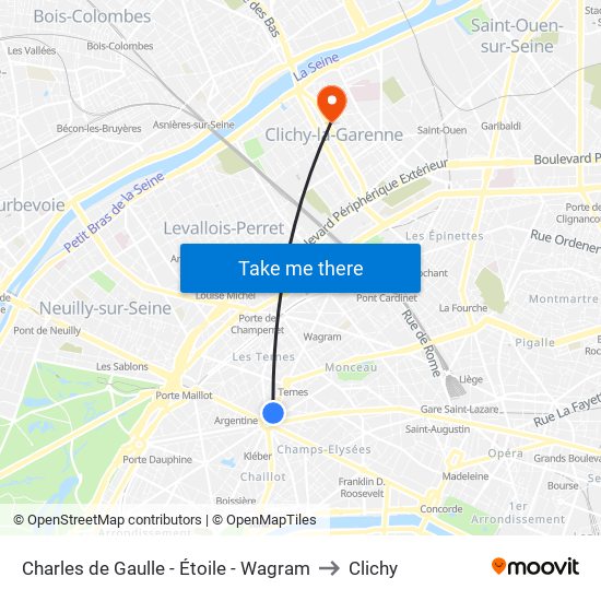 Charles de Gaulle - Étoile - Wagram to Clichy map