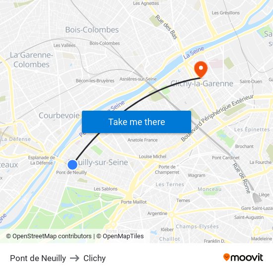 Pont de Neuilly to Clichy map