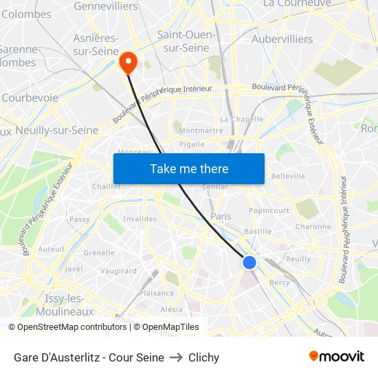 Gare D'Austerlitz - Cour Seine to Clichy map