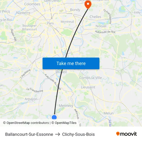 Ballancourt-Sur-Essonne to Clichy-Sous-Bois map