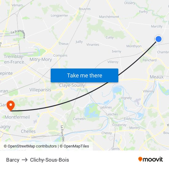 Barcy to Clichy-Sous-Bois map