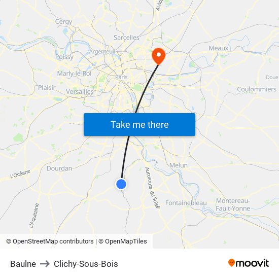 Baulne to Clichy-Sous-Bois map