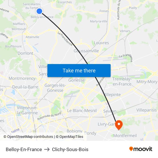 Belloy-En-France to Clichy-Sous-Bois map