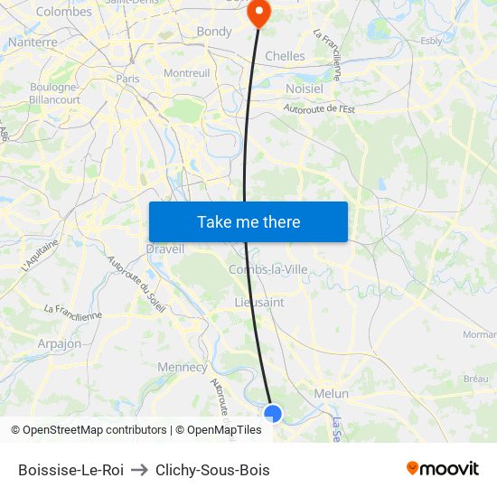 Boissise-Le-Roi to Clichy-Sous-Bois map