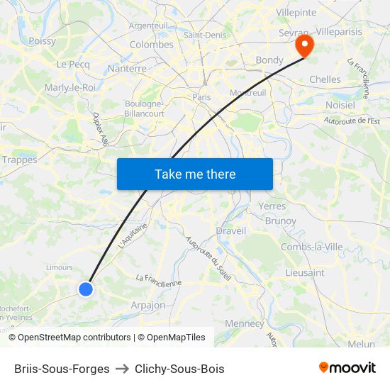 Briis-Sous-Forges to Clichy-Sous-Bois map